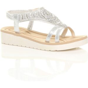 AJVANI Women's Low Wedge Heel Diamante T-Bar Slingback Sandals Flatforms in Silver Size: 6 Silver 6 AJVANI Women's Low Wedge Heel Diamante T-Bar Slingback Sandals Flatforms in Silver Size: 6 Silver 6