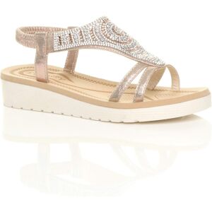AJVANI Women's Low Wedge Heel Diamante T-Bar Slingback Sandals Flatforms in Rose Gold Size: 6 Rose Gold 6 AJVANI Women's Low Wedge Heel Diamante T-Bar Slingback Sandals Flatforms in Rose Gold Size: 6 Rose Gold 6
