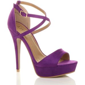 AJVANI Women's High Heel Crossed Straps Platform Faux Suede 2 Part Heels in Purple Size: 6 Purple 6 AJVANI Women's High Heel Crossed Straps Platform Faux Suede 2 Part Heels in Purple Size: 6 Purple 6
