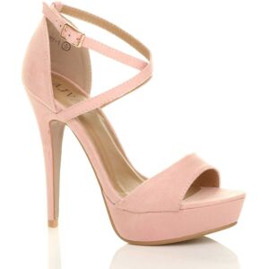 AJVANI Women's High Heel Crossed Straps Platform Faux Suede 2 Part Heels in Pink Size: 4 Pink 4 AJVANI Women's High Heel Crossed Straps Platform Faux Suede 2 Part Heels in Pink Size: 4 Pink 4
