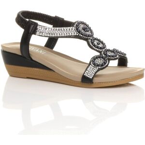 AJVANI Women's Mid Wedge Heel Diamante Slingback Sandals Wedges in Black Size: 5 Black 5 AJVANI Women's Mid Wedge Heel Diamante Slingback Sandals Wedges in Black Size: 5 Black 5