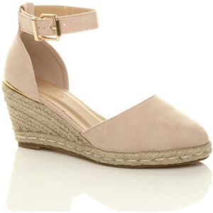 AJVANI Women's Mid Wedge Heel Ankle Strap Espadrille Faux Suede Heeled Sandals in Nude Size: 6 Nude 6 AJVANI Women's Mid Wedge Heel Ankle Strap Espadrille Faux Suede Heeled Sandals in Nude Size: 6 Nude 6