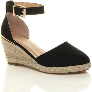 AJVANI Women's Mid Wedge Heel Ankle Strap Espadrille Faux Suede Heeled Sandals in Black Size: 8 Black 8 AJVANI Women's Mid Wedge Heel Ankle Strap Espadrille Faux Suede Heeled Sandals in Black Size: 8 Black 8