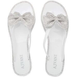 AJVANI Women's Diamante Bow Toe Post Jelly Sandals Flip Flops in White Size: 4 White 4 AJVANI Women's Diamante Bow Toe Post Jelly Sandals Flip Flops in White Size: 4 White 4