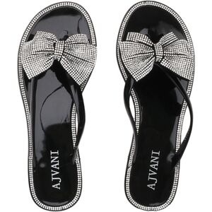 AJVANI Women's Diamante Bow Toe Post Jelly Sandals Flip Flops in Black Size: 3 Black 3 AJVANI Women's Diamante Bow Toe Post Jelly Sandals Flip Flops in Black Size: 3 Black 3