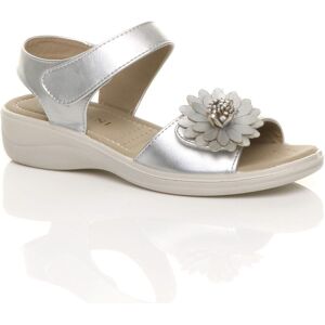 AJVANI Women's Low Wedge Heel Comfort Touch Close Faux Leather Sandals in Metallic Silver Size: 7 Metallic Silver 7 AJVANI Women's Low Wedge Heel Comfort Touch Close Faux Leather Sandals in Metallic Silver Size: 7 Metallic Silver 7