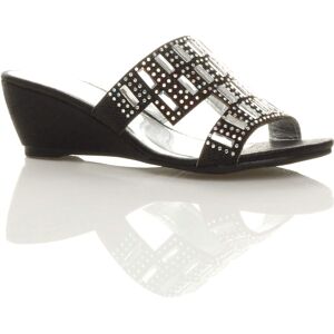 AJVANI Women's Mid Wedge Heel Diamante Heeled Sandals in Black Size: 5 Black 5 AJVANI Women's Mid Wedge Heel Diamante Heeled Sandals in Black Size: 5 Black 5