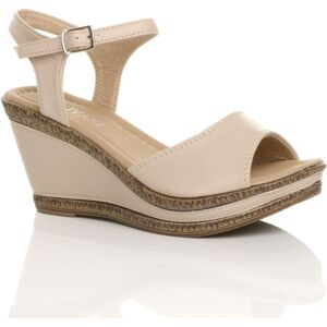 AJVANI Women's High Heel Ankle Strap Cork Sandals Faux Leather Wedges in Nude Size: 6 Nude 6 AJVANI Women's High Heel Ankle Strap Cork Sandals Faux Leather Wedges in Nude Size: 6 Nude 6