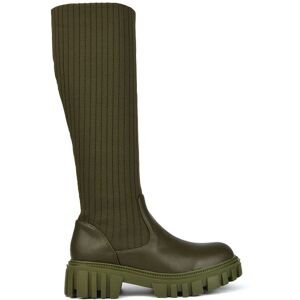 XY London Women's 'Kirsten' Knitted Sock Knee High Boots with Chunky Sole in Khaki Size: 4 Khaki 4 XY London Women's 'Kirsten' Knitted Sock Knee High Boots with Chunky Sole in Khaki Size: 4 Khaki 4