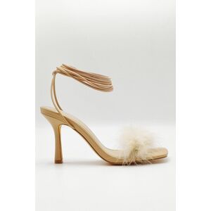 Miss Diva Women's Delilah Feather Band Lace Up Heels in Nude Size: 4 Nude 4 Miss Diva Women's Delilah Feather Band Lace Up Heels in Nude Size: 4 Nude 4