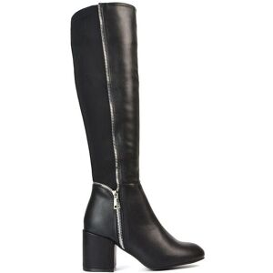 XY London Women's 'Ronald' Silver Zip Up Knee High Boots With Mid Block Heel in Black Size: 5 Black 5 XY London Women's 'Ronald' Silver Zip Up Knee High Boots With Mid Block Heel in Black Size: 5 Black 5