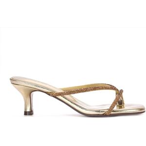 XY London Women's 'Megan' Toe Post Heeled Mules With Crystal Details in Metallic Gold Size: 4 Metallic Gold 4 XY London Women's 'Megan' Toe Post Heeled Mules With Crystal Details in Metallic Gold Size: 4 Metallic Gold 4
