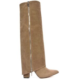 XY London Women's 'Allie' Pointed Toe Knee High Boots With Fold Over in Taupe Size: 7 Taupe 7 XY London Women's 'Allie' Pointed Toe Knee High Boots With Fold Over in Taupe Size: 7 Taupe 7
