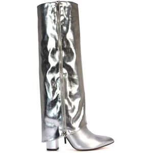 XY London Women's 'Allie' Pointed Toe Knee High Boots With Fold Over in Metallic Silver Size: 3 Metallic Silver 3 XY London Women's 'Allie' Pointed Toe Knee High Boots With Fold Over in Metallic Silver Size: 3 Metallic Silver 3