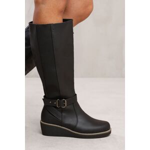 Where's That From Women's 'Jacinta' Wedge Heel Knee High Boots With Elastic Panel in Black Size: 7 Black 7 Where's That From Women's 'Jacinta' Wedge Heel Knee High Boots With Elastic Panel in Black Size: 7 Black 7
