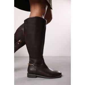 Where's That From Women's 'Nyla' Knee High Boots With Low Flat Heel & Back Buckle Detail in Brown Size: 8 Brown 8 Where's That From Women's 'Nyla' Knee High Boots With Low Flat Heel & Back Buckle Detail in Brown Size: 8 Brown 8