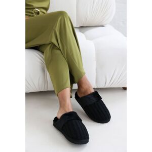 Where's That From Women's 'Zadie' Knitted Mule Slippers With Soft Faux Fur Trim in Black Size: 3 Black 3 Where's That From Women's 'Zadie' Knitted Mule Slippers With Soft Faux Fur Trim in Black Size: 3 Black 3