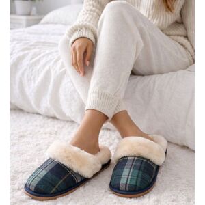 SNUGRUGS Women's Esme, Open Back Checked Sheepskin Mule Slippers with Cuff in Green Size: 9 Green 9 SNUGRUGS Women's Esme, Open Back Checked Sheepskin Mule Slippers with Cuff in Green Size: 9 Green 9