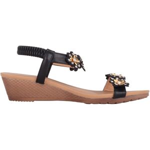 ABSOLUTE FOOTWEAR Women's Womens Mid Wedge Jeweled Floral Elasticated Sandal in Black Size: 5 Black 5 ABSOLUTE FOOTWEAR Women's Womens Mid Wedge Jeweled Floral Elasticated Sandal in Black Size: 5 Black 5