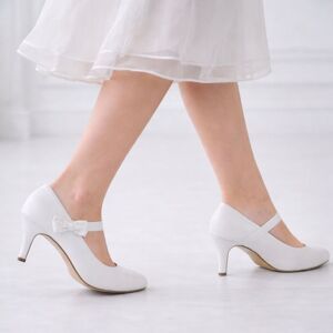 ABSOLUTE FOOTWEAR Women's High Heel Court Shoe Satin Look Asymmetric Bow Trim Bar Strap in White Size: 8 White 8 ABSOLUTE FOOTWEAR Women's High Heel Court Shoe Satin Look Asymmetric Bow Trim Bar Strap in White Size: 8 White 8
