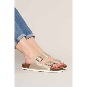 Moshulu Women's 'Bavaria Metallic' Metallic Cork Mule Sandals in Metallic Gold Size: 8 Metallic Gold 8 Moshulu Women's 'Bavaria Metallic' Metallic Cork Mule Sandals in Metallic Gold Size: 8 Metallic Gold 8