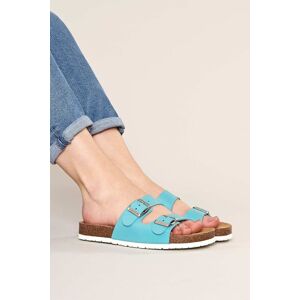 Moshulu Women's 'Danube 2' Leather Cork Footbed Mule Sandals in Bright Blue Size: 5 Bright Blue 5 Moshulu Women's 'Danube 2' Leather Cork Footbed Mule Sandals in Bright Blue Size: 5 Bright Blue 5
