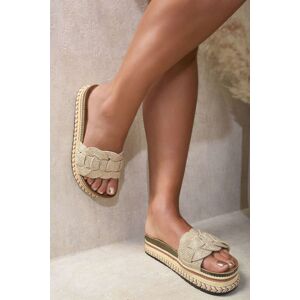 IKRUSH Women's Erin Open Toe Embellished Strap Slide Platform Sandals in Beige Size: 3 Beige 3 IKRUSH Women's Erin Open Toe Embellished Strap Slide Platform Sandals in Beige Size: 3 Beige 3