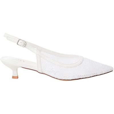 MODISHION Women's Lace Mesh Pointed Slingback Pumps Low Heels in White Size: 4.5 White 4.5 MODISHION Women's Lace Mesh Pointed Slingback Pumps Low Heels in White Size: 4.5 White 4.5