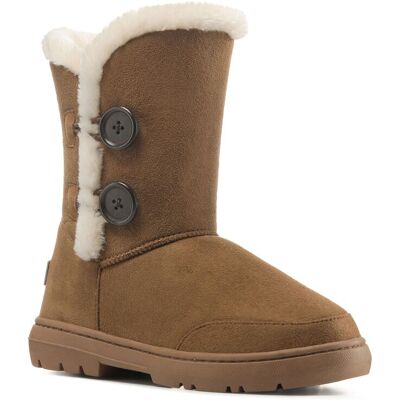 VIVA Freya: Women's Double Button Faux Fur Lining Mid-Calf Winter Boots in Tan Size: 3 Tan 3 VIVA Freya: Women's Double Button Faux Fur Lining Mid-Calf Winter Boots in Tan Size: 3 Tan 3