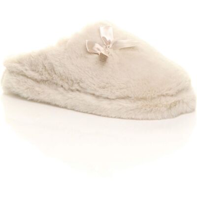AJVANI Women's Fluffy Mule Slippers in Beige Size: 6 Beige 6 AJVANI Women's Fluffy Mule Slippers in Beige Size: 6 Beige 6