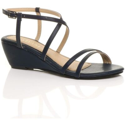 AJVANI Women's Mid Wedge Heel Crossed Straps Sandals in Navy Size: 7 Navy 7 AJVANI Women's Mid Wedge Heel Crossed Straps Sandals in Navy Size: 7 Navy 7