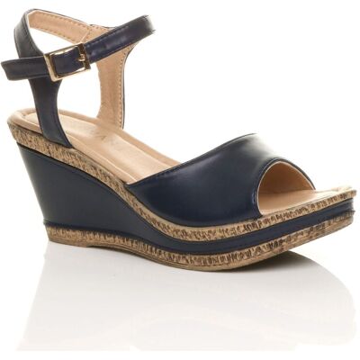 AJVANI Women's High Wedge Heels Ankle Strap Cork Sandals in Navy Size: 8 Navy 8 AJVANI Women's High Wedge Heels Ankle Strap Cork Sandals in Navy Size: 8 Navy 8
