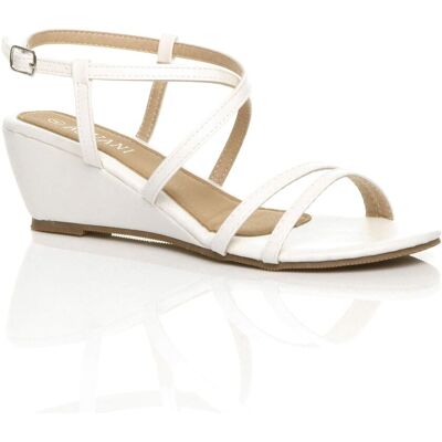 AJVANI Women's Mid Wedge Heel Crossed Straps Sandals in White Size: 5 White 5 AJVANI Women's Mid Wedge Heel Crossed Straps Sandals in White Size: 5 White 5