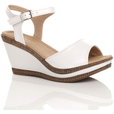 AJVANI Women's High Wedge Heels Ankle Strap Cork Sandals in White Size: 5 White 5 AJVANI Women's High Wedge Heels Ankle Strap Cork Sandals in White Size: 5 White 5