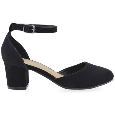 XY London Women's 'Billie-May' Chunky Strappy Mid Block High Heels Court Shoes in Jet Black Size: 8 Jet Black 8 XY London Women's 'Billie-May' Chunky Strappy Mid Block High Heels Court Shoes in Jet Black Size: 8 Jet Black 8