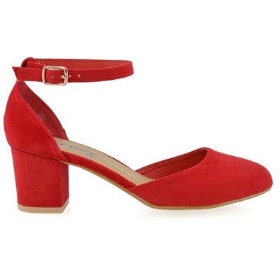 XY London Women's 'Billie-May' Chunky Strappy Mid Block High Heels Court Shoes in Red Size: 3 Red 3 XY London Women's 'Billie-May' Chunky Strappy Mid Block High Heels Court Shoes in Red Size: 3 Red 3
