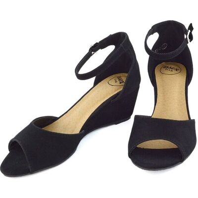 XY London Women's 'Lottie' Peeptoe Mid Wedge Heel Sandals in Jet Black Size: 8 Jet Black 8 XY London Women's 'Lottie' Peeptoe Mid Wedge Heel Sandals in Jet Black Size: 8 Jet Black 8
