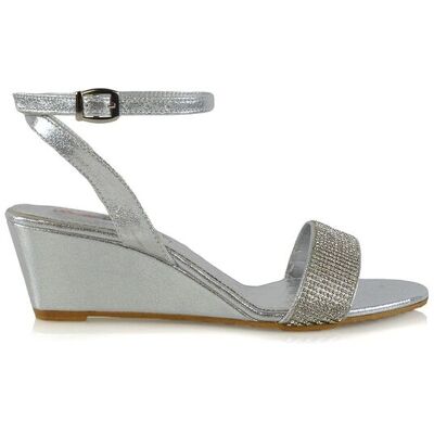 XY London Women's 'Reagan' Diamante Mid Wedge Sandal Heels in Silver Size: 8 Silver 8 XY London Women's 'Reagan' Diamante Mid Wedge Sandal Heels in Silver Size: 8 Silver 8