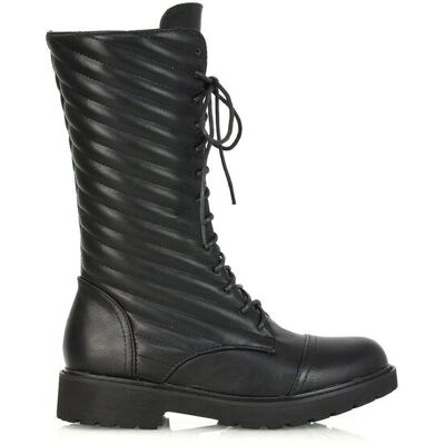 XY London Women's 'Meadow' Padded Detail Flat Lace up Combat Boots in Black Size: 4 Black 4 XY London Women's 'Meadow' Padded Detail Flat Lace up Combat Boots in Black Size: 4 Black 4