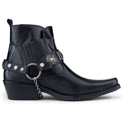 Etor Men's Real Leather Cowboy Ankle Boots With Chain in Black Size: 8 Black 8 Etor Men's Real Leather Cowboy Ankle Boots With Chain in Black Size: 8 Black 8