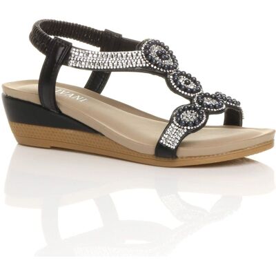 AJVANI Women's Mid Wedge Heel Diamante Slingback Sandals Wedges in Black Size: 3 Black 3 AJVANI Women's Mid Wedge Heel Diamante Slingback Sandals Wedges in Black Size: 3 Black 3