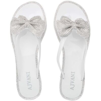 AJVANI Women's Diamante Bow Toe Post Jelly Sandals Flip Flops in White Size: 6 White 6 AJVANI Women's Diamante Bow Toe Post Jelly Sandals Flip Flops in White Size: 6 White 6