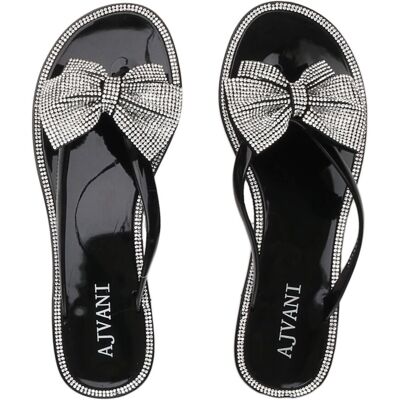 AJVANI Women's Diamante Bow Toe Post Jelly Sandals Flip Flops in Black Size: 5 Black 5 AJVANI Women's Diamante Bow Toe Post Jelly Sandals Flip Flops in Black Size: 5 Black 5
