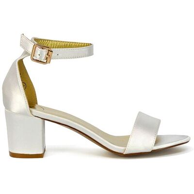 XY London Women's 'Rita' Buckle Up Ankle Strap Low Mid-Block High Heel Sandals in Ivory Size: 8 Ivory 8 XY London Women's 'Rita' Buckle Up Ankle Strap Low Mid-Block High Heel Sandals in Ivory Size: 8 Ivory 8