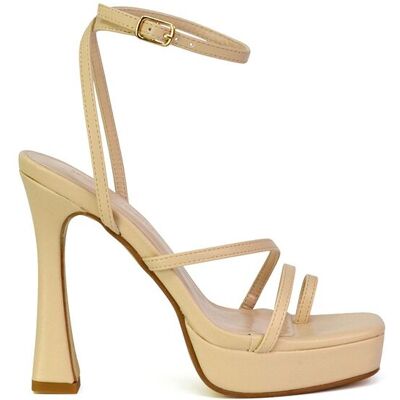 XY London Women's 'Tessie' Strappy Square Toe Post Platform High Heel Sandals in Nude Size: 7 Nude 7 XY London Women's 'Tessie' Strappy Square Toe Post Platform High Heel Sandals in Nude Size: 7 Nude 7