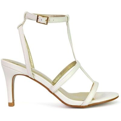XY London Women's 'Beaux' Caged Cut Out Detail Mid High Heel Stiletto Ankle Strappy Sandals in White Size: 8 White 8 XY London Women's 'Beaux' Caged Cut Out Detail Mid High Heel Stiletto Ankle Strappy Sandals in White Size: 8 White 8