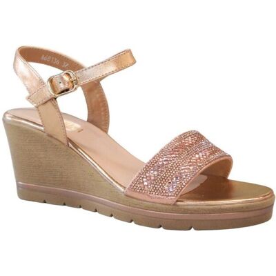 IVACHY Women's Shiny Sparkling Diamante with Buckle Closure Platform Wedge Sandals in Rose Gold Size: 4 Rose Gold 4 IVACHY Women's Shiny Sparkling Diamante with Buckle Closure Platform Wedge Sandals in Rose Gold Size: 4 Rose Gold 4