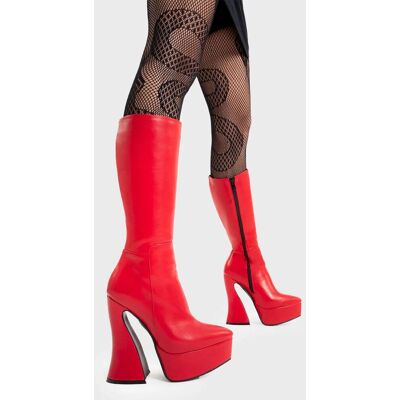 Lamoda Women's Sketchy Calf High Boots Red PU Platform Round Toe Trendy Knee-High Size: 6 Red 6 Lamoda Women's Sketchy Calf High Boots Red PU Platform Round Toe Trendy Knee-High Size: 6 Red 6
