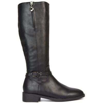 XY London Women's 'Georgina' Knee High Boots Low Heel Zip Up Calf Riding Biker With Ankle Strap in Black Size: 6 Black 6 XY London Women's 'Georgina' Knee High Boots Low Heel Zip Up Calf Riding Biker With Ankle Strap in Black Size: 6 Black 6