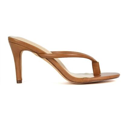 XY London Women's 'Celina' Stiletto High Heel Mules With Thong Strap in Brown Size: 7 Brown 7 XY London Women's 'Celina' Stiletto High Heel Mules With Thong Strap in Brown Size: 7 Brown 7